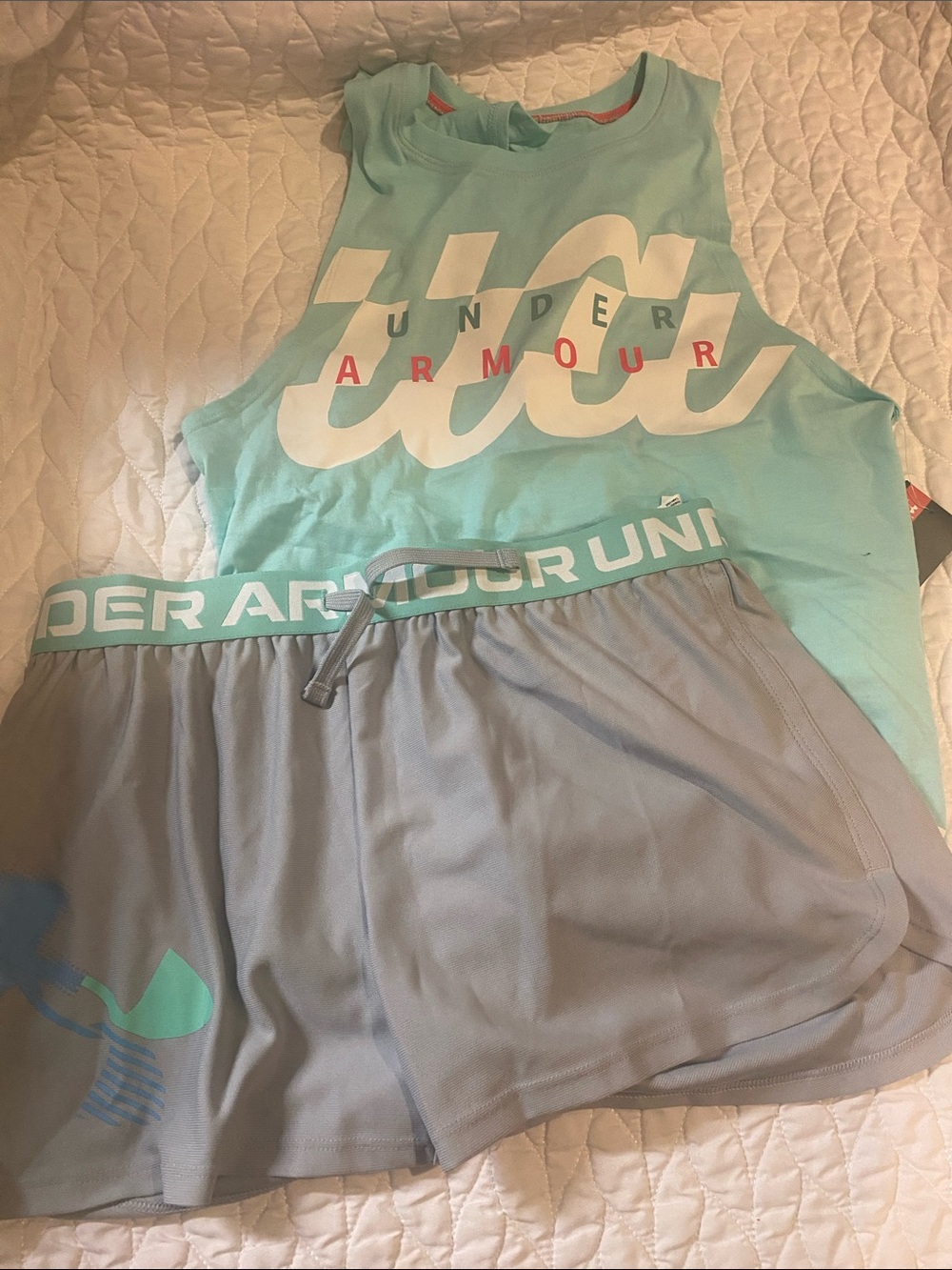 Under Armour Girls Mint Green and Gray Athletic Matching Set